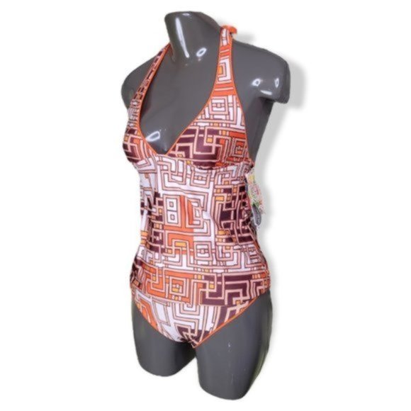 Becca Etc By Rebecca Virtue Women's Multicolor Reversible Halter Swimsuit Size S - Picture 1 of 6